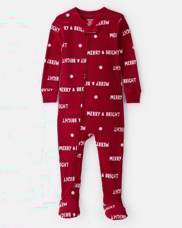 Product image 1 of Baby Merry & Bright Christmas Cotton Long-Sleeve 2-Way Zip 1-Piece Pajamas - Red
