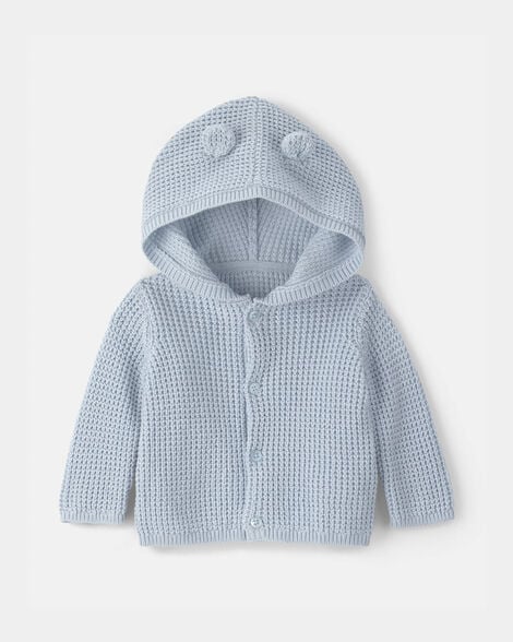 baby boy bear ears hooded sweater - blue
