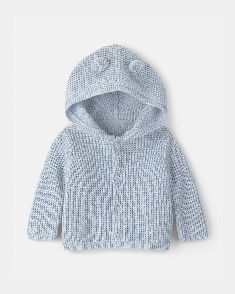 Carter's Baby Boys Hooded Long Sleeve Button Rib Knit Cardigan, Newborn, Blue