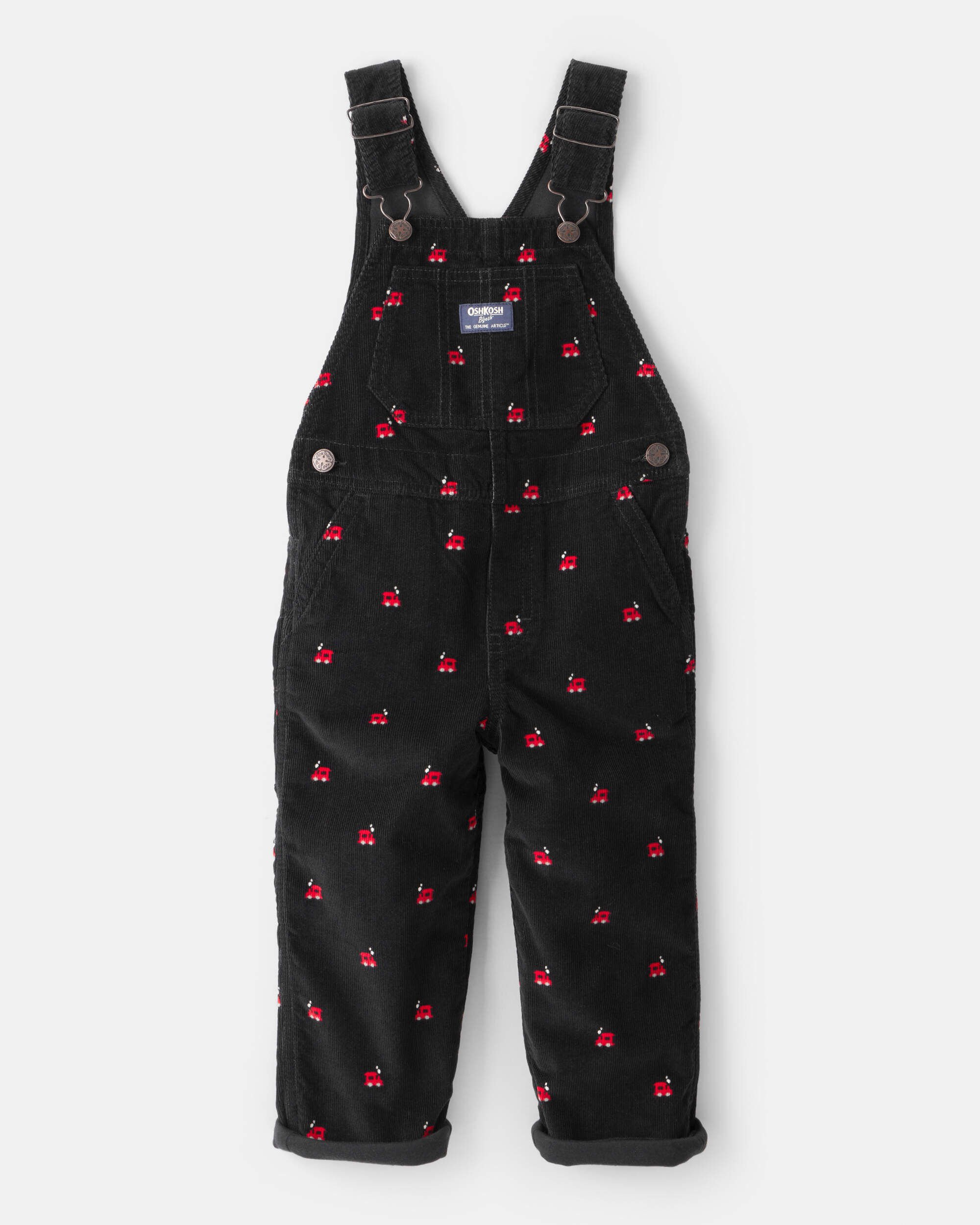 Toddler Boy Train Print Corduroy Overalls - Black