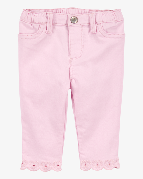 Baby Woven Embroidered Hem Pants - Pink