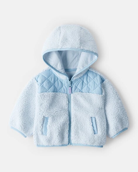 baby girl sherpa hooded zip-up jacket - blue