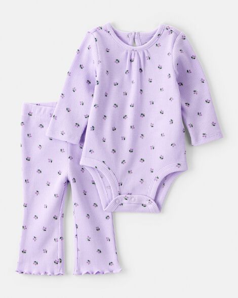 baby 2-piece berry print bodysuit pant set - purple