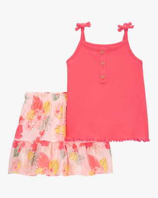 Product image 1 of Toddler 2-Piece Ribbed Tank & Floral Pull-On Skort Set - Pink