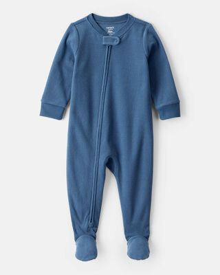 Baby Boy Firetruck Print Loose Fit 2-Way Zip 1-Piece Pajamas - Blue