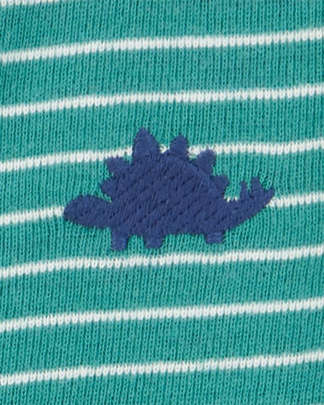 Product image 2 of Baby Boy Dinosaur Striped Cotton Short-Sleeve Romper - Green
