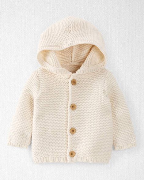 Baby Organic Cotton Signature Stitch Cardigan - Cream