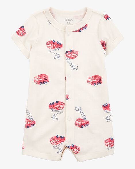 Product image 1 of Baby Fire Truck Short-Sleeve Romper - Cream