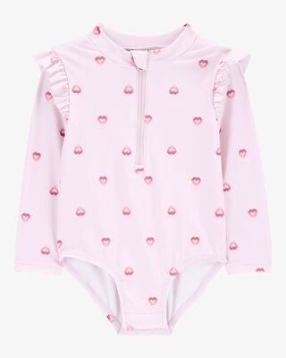 Product image 1 of Baby 1-Piece Heart-PrintLong-Sleeve Rashguard Swimsuit - Pink