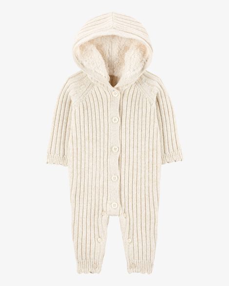  Product image 1 of Baby Ribbed Sweater Knit Button-Front Jumpsuit - Cream