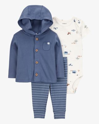 Product image 1 of Baby Barn Print 3-Piece Cardigan Set - Navy/White