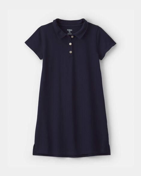 Girls Uniform Piqué Short-Sleeve Dress - Navy
