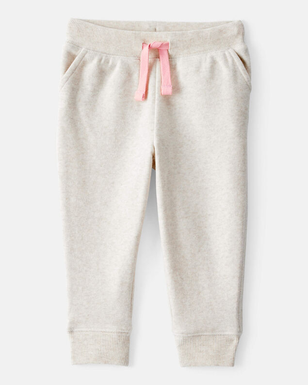 Product image 1 of Baby Girl Solid Fleece Drawstring Joggers - Oatmeal