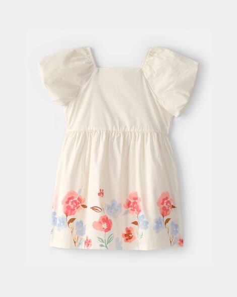 toddler girl floral puff sleeve dress - ivory