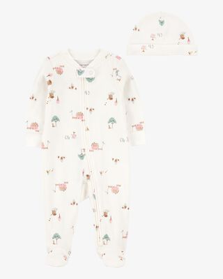 Product image 1 of Baby 2-Piece Barn Print 2-Way Zip Sleep & Play & Headwrap Set - Ivory