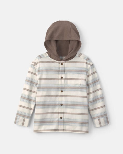 Boys Striped Long-Sleeve Hooded Button-Down Shirt
