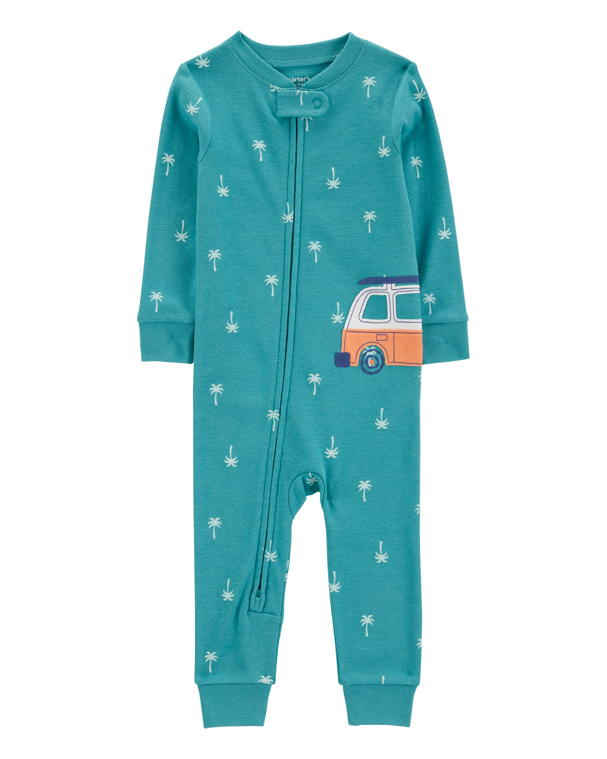 Toddler Boy Car Palm Tree Snug Fit Cotton Footless 1-Piece Pajamas - Turquoise