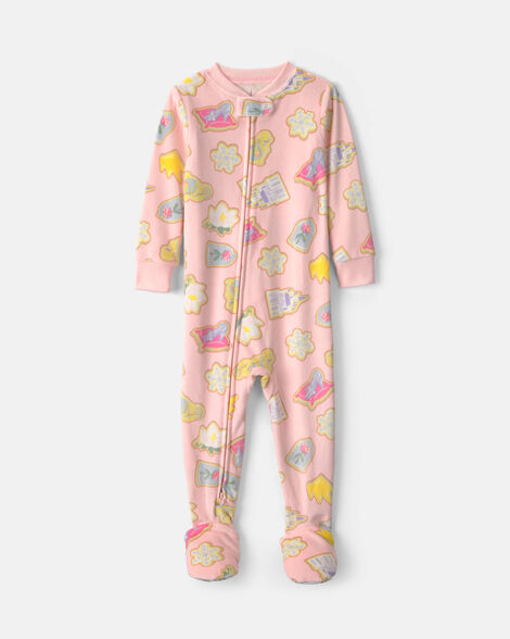baby girl 1-piece disney© princess holiday 2-way zip dreamplush snug fit footed pajama - pink