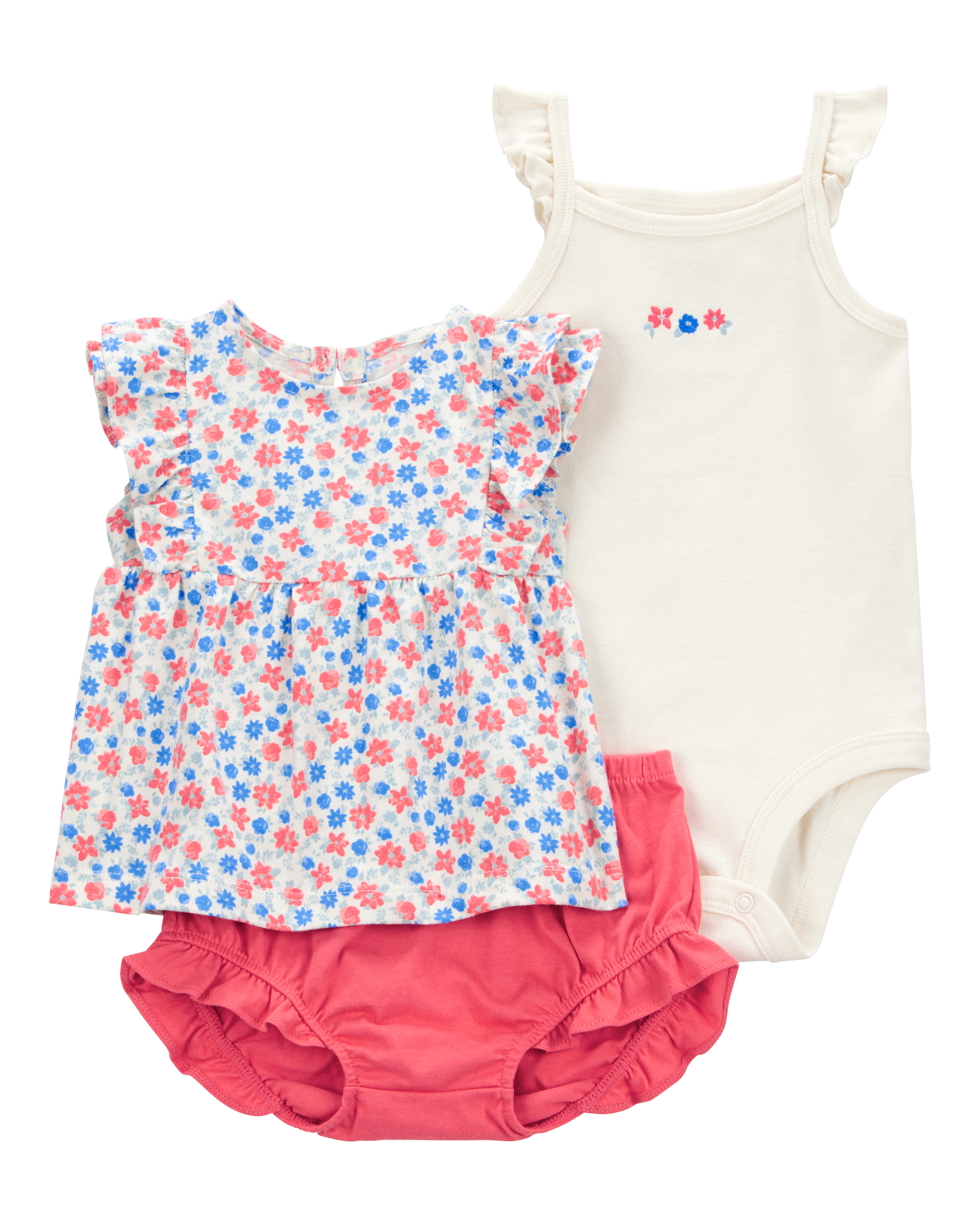 Baby Girl 3-Piece Floral Little Diaper Cover Set - Coral