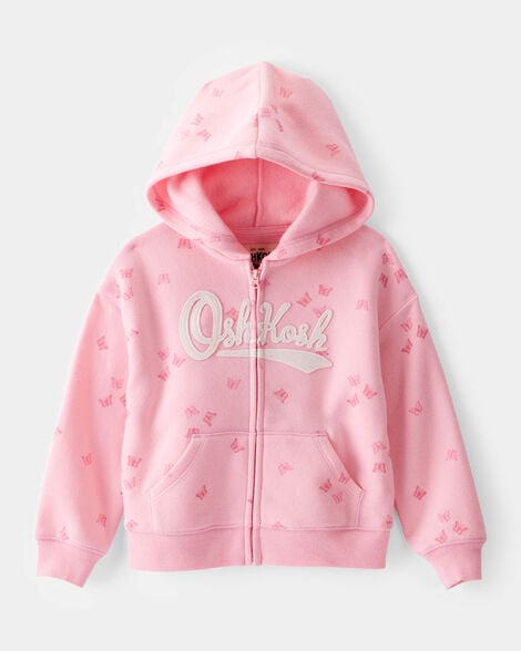 Toddler Butterfly Print OshKosh Logo Zip Jacket - Pink