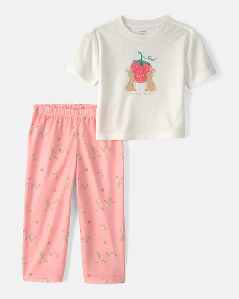 toddler girl easter bunny loose fit 2-piece pajama set - pink/ivory