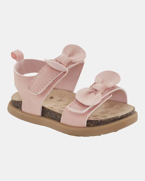 baby every step® first walker bow faux cork sandals - pink