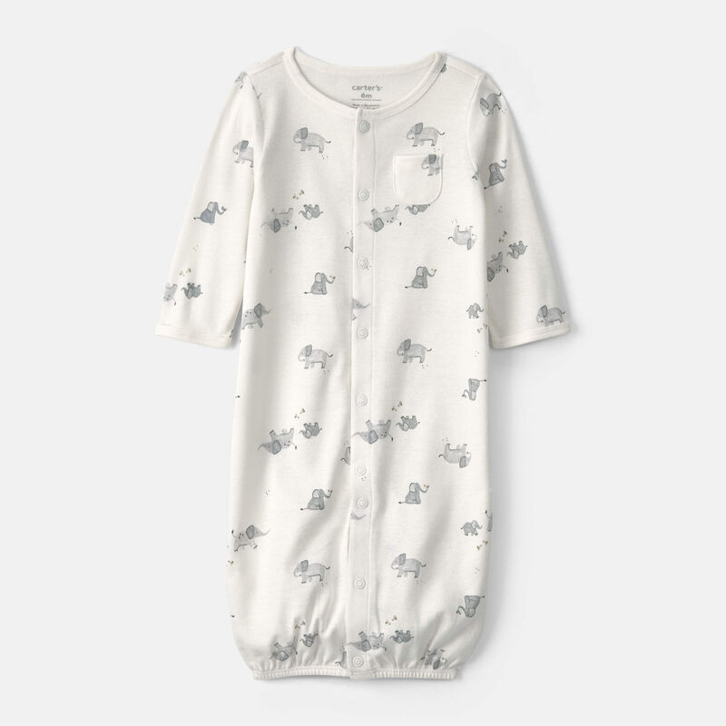Baby Elephant 100% Cotton Converter Gown - Ivory