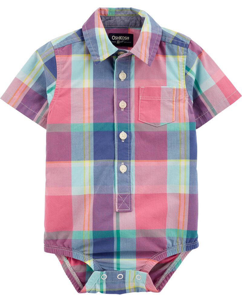 Plaid Short Sleeve Button Front Bodysuit Carters Com