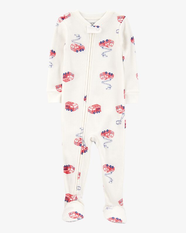 Product image 1 of Toddler Boy Fire Truck Print Waffle Knit Footie 1-Piece Pajamas