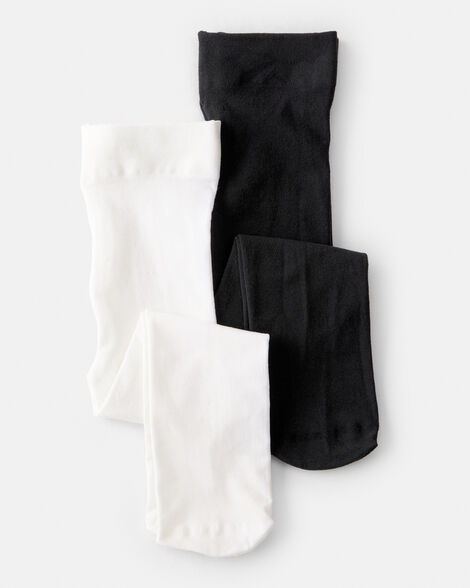 baby girl 2-pack tights - black/white