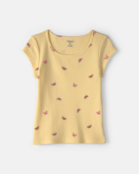 Girls Butterfly Ribbed Top - Yellow