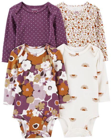  Product image 1 of Baby 4-Pack Long-Sleeve Floral & Polka Dot Bodysuits