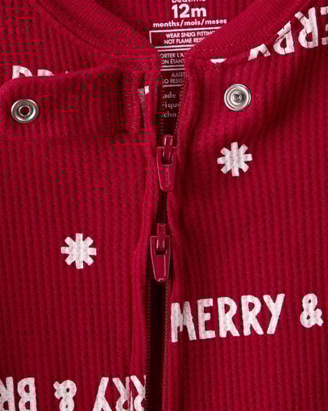 Baby Mini Christmas Cotton Long-Sleeve Snug Fit 1-Piece Pajamas - White