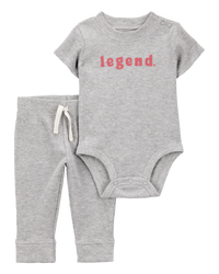Baby 2-Piece Legend Short-Sleeve Waffle Knit Bodysuit & Pant Set - Grey