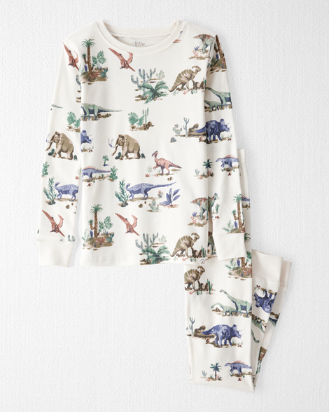 Kids Dinosaur Print Organic Cotton 2-Piece Pajamas