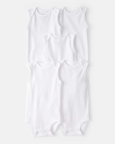 Image of Baby 5-Pack Sleeveless Bodysuits - White