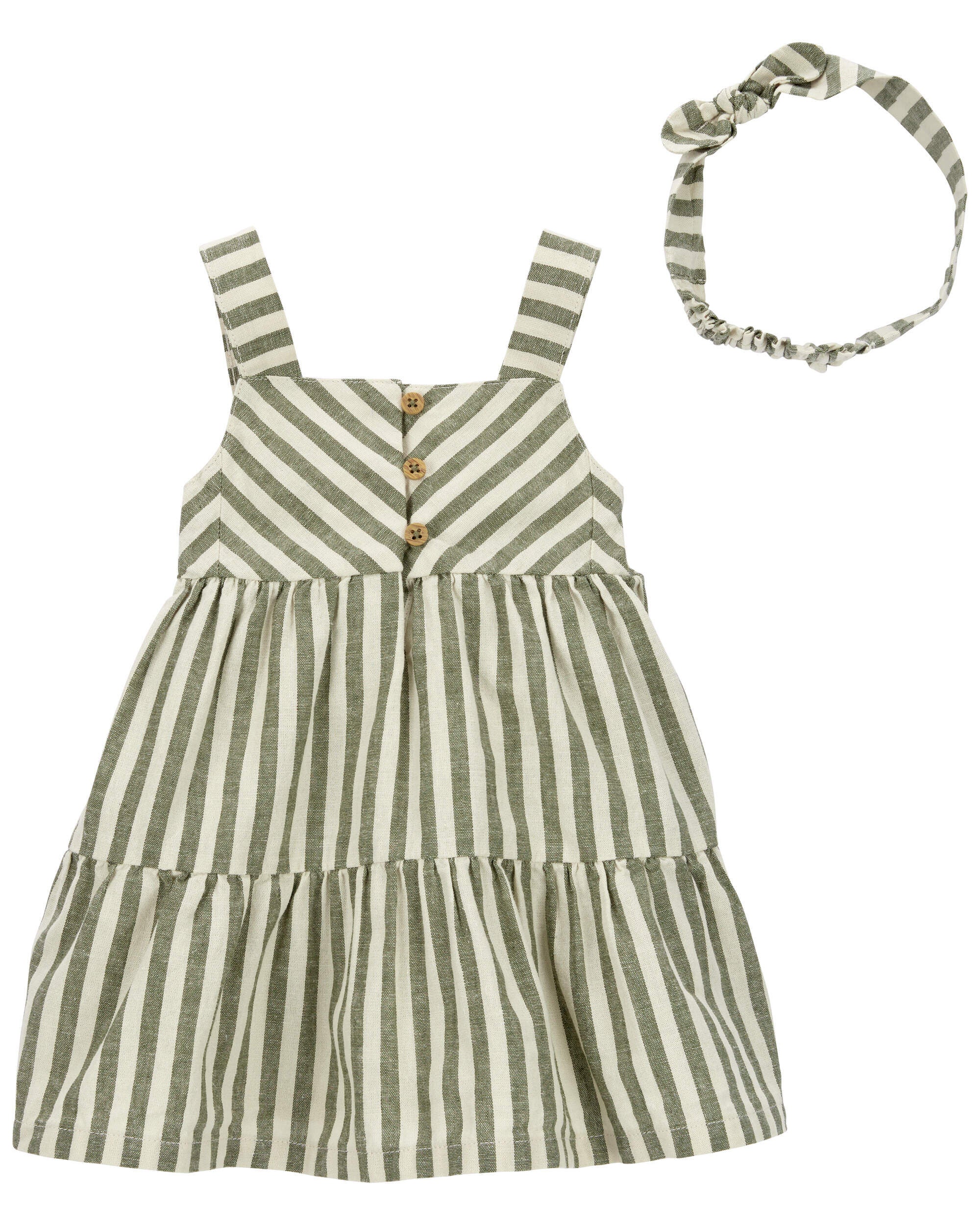 Baby 2 Piece Striped Linen Dress Headwrap Set Carter s Carter s
