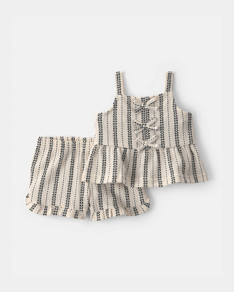 baby girl 2-piece striped top & short set - black/ivory
