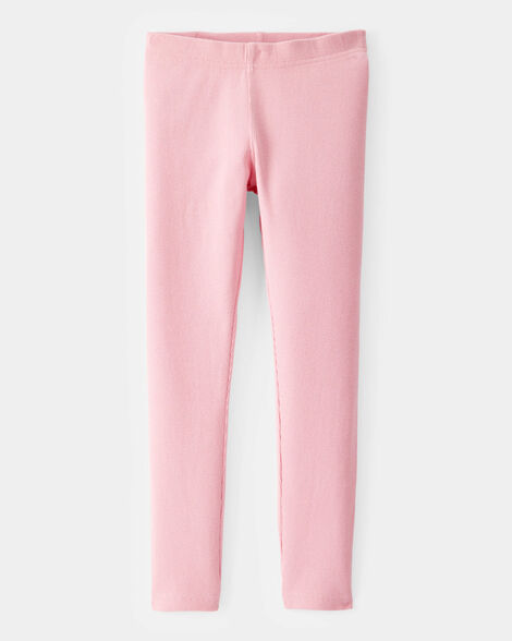 girls solid cotton ribbed stretch leggings - pink