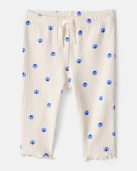 baby girl blueberry print cotton pull-on pants - ivory