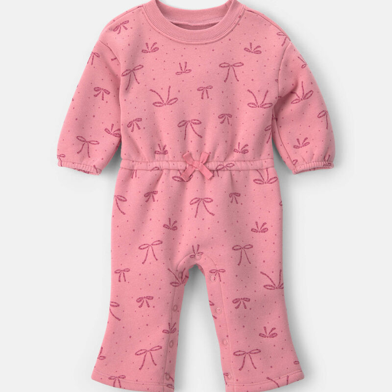 Baby Girl Bow Fleece Long-Sleeve Jumpsuit - Pink