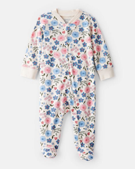 baby girl floral 100% cotton long-sleeve snug fit sleep & play pajamas