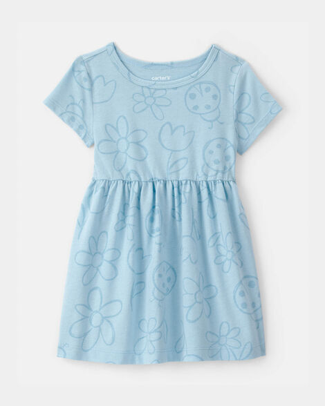 baby girl floral ladybug short-sleeve dress - blue