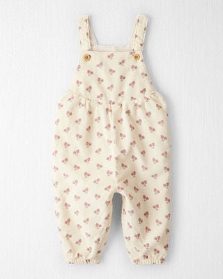 Baby Girl Bow Print Corduroy Overalls - Pink