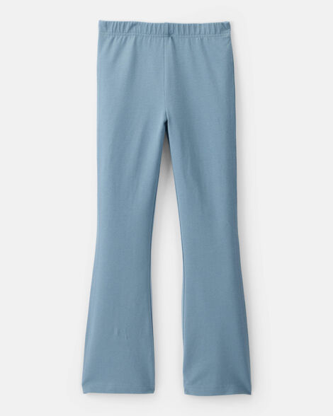 Kid Solid Cotton Flare Stretch Leggings - Blue