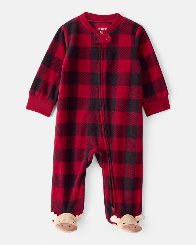 Baby Festive Friends Santa Christmas 100% Cotton Long-Sleeve Loose Fit 2-Way Zip 1-Piece Pajamas - White
