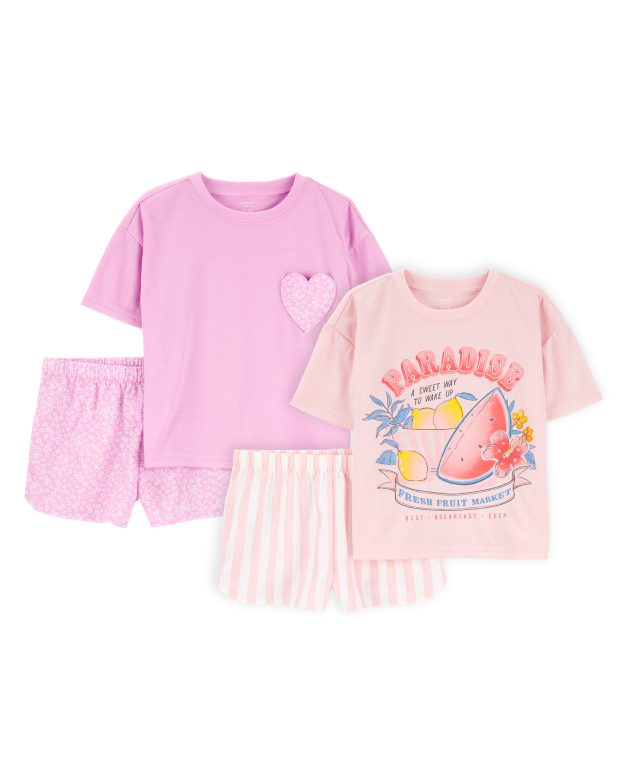Kid 4-Piece Loose Fit Pajamas - Pink/Purple