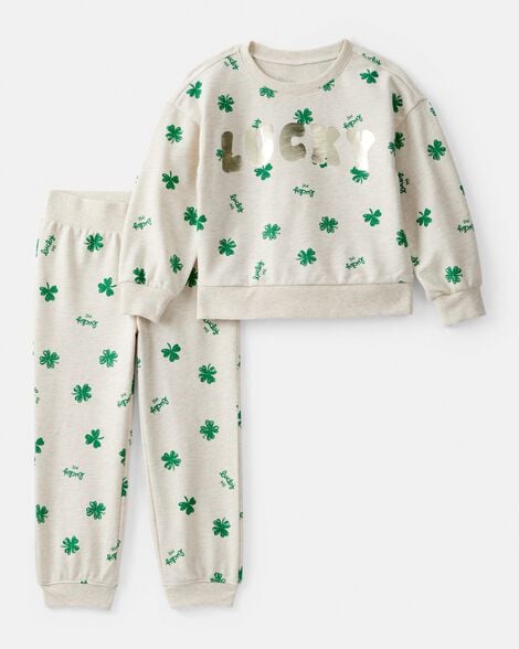 toddler girl st. patrick's day french terry sweatshirt & pant set - cream