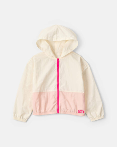girls colorblock zip-up jacket - ivory/pink