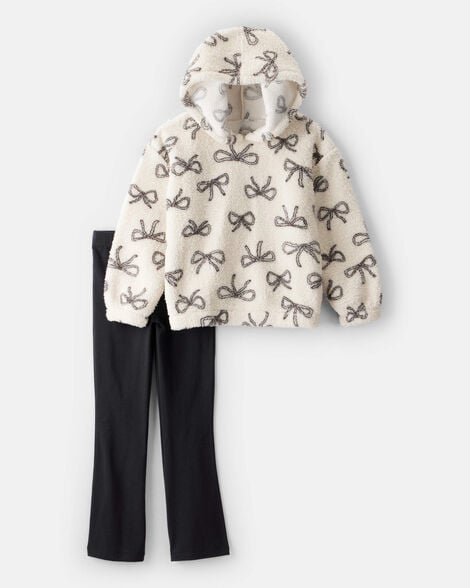 girls 2-piece bow print long-sleeve hoodie & pant set